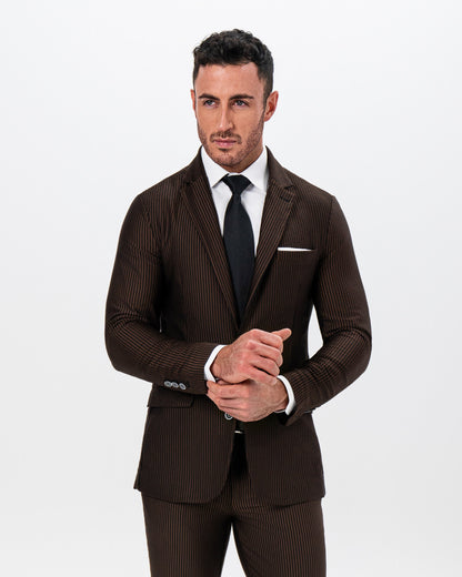 State & Liberty - Athletic Fit Stretch Suit - Brown and Black Seersucker