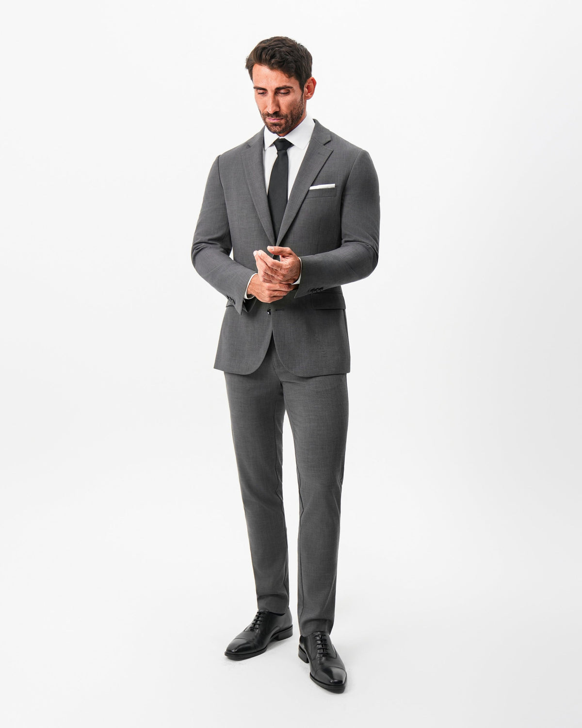State & Liberty - Athletic Fit Stretch Suit - Dark Grey Crosshatch