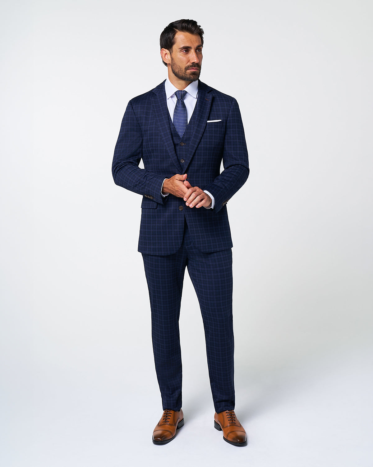 State & Liberty - Athletic Fit Stretch Wool Suit - Blue Plaid