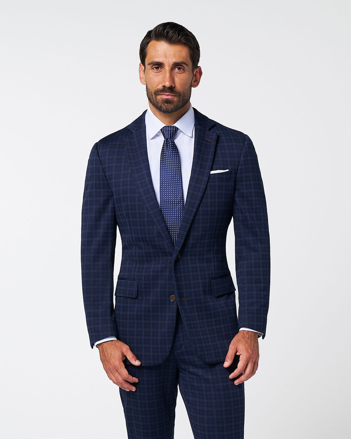 State & Liberty - Athletic Fit Stretch Wool Suit - Blue Plaid