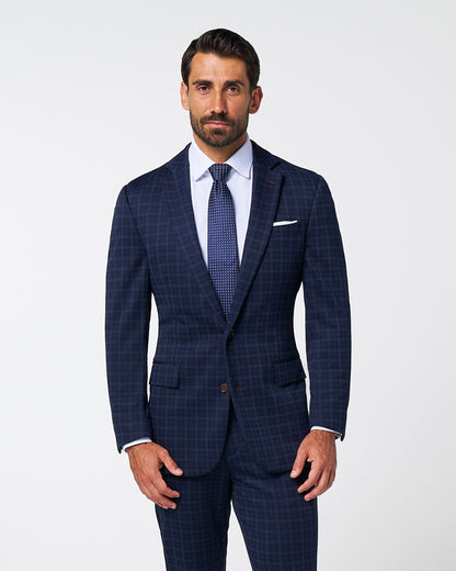 State & Liberty - Athletic Fit Stretch Wool Suit - Blue Plaid