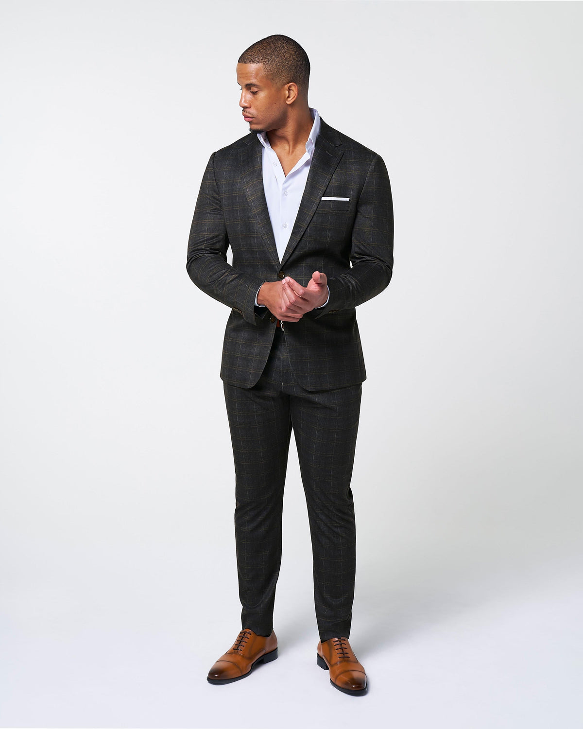 State & Liberty - Athletic Fit Stretch Suit - Brown Plaid