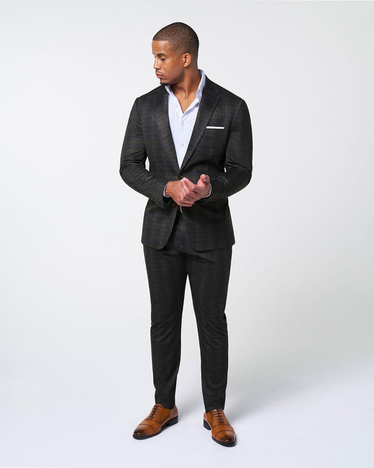 State & Liberty - Athletic Fit Stretch Suit - Brown Plaid
