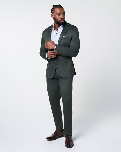 State & Liberty - Athletic Fit Stretch Suit - Army Green Microcheck