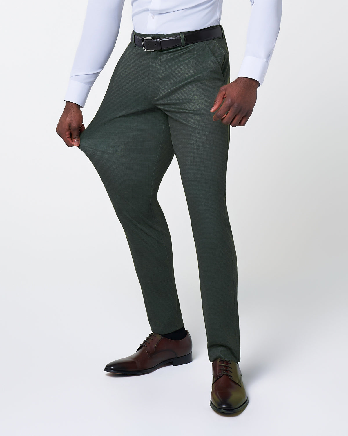 State & Liberty - Athletic Fit Stretch Suit - Army Green Microcheck