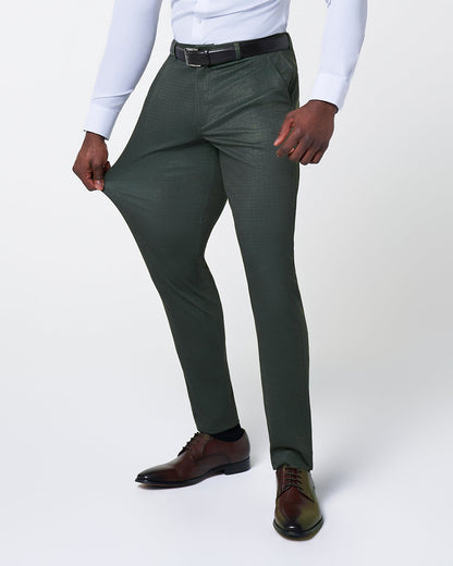 State & Liberty - Athletic Fit Stretch Suit - Army Green Microcheck