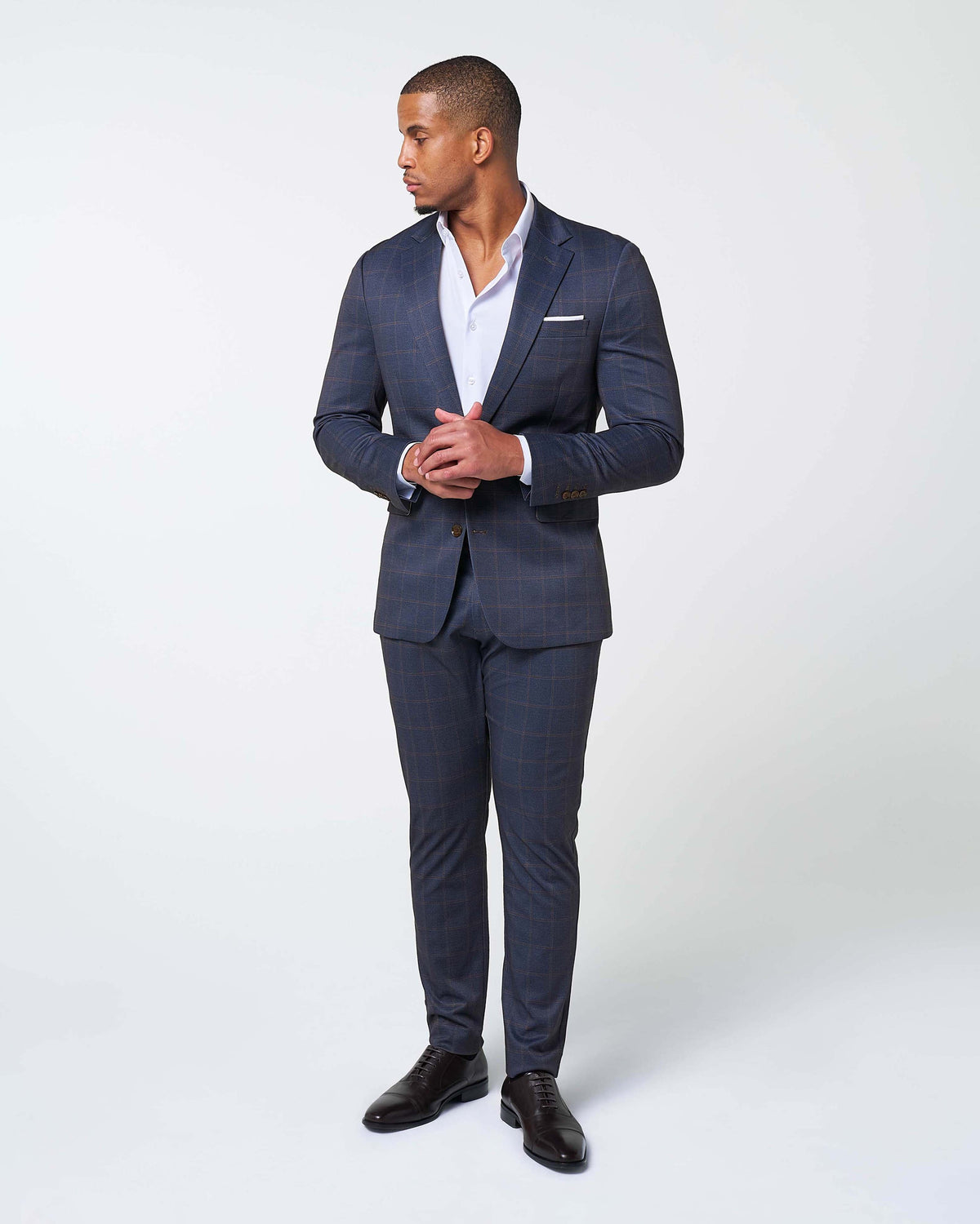 State & Liberty - Athletic Fit Stretch Suit - Navy & Brown Windowpane