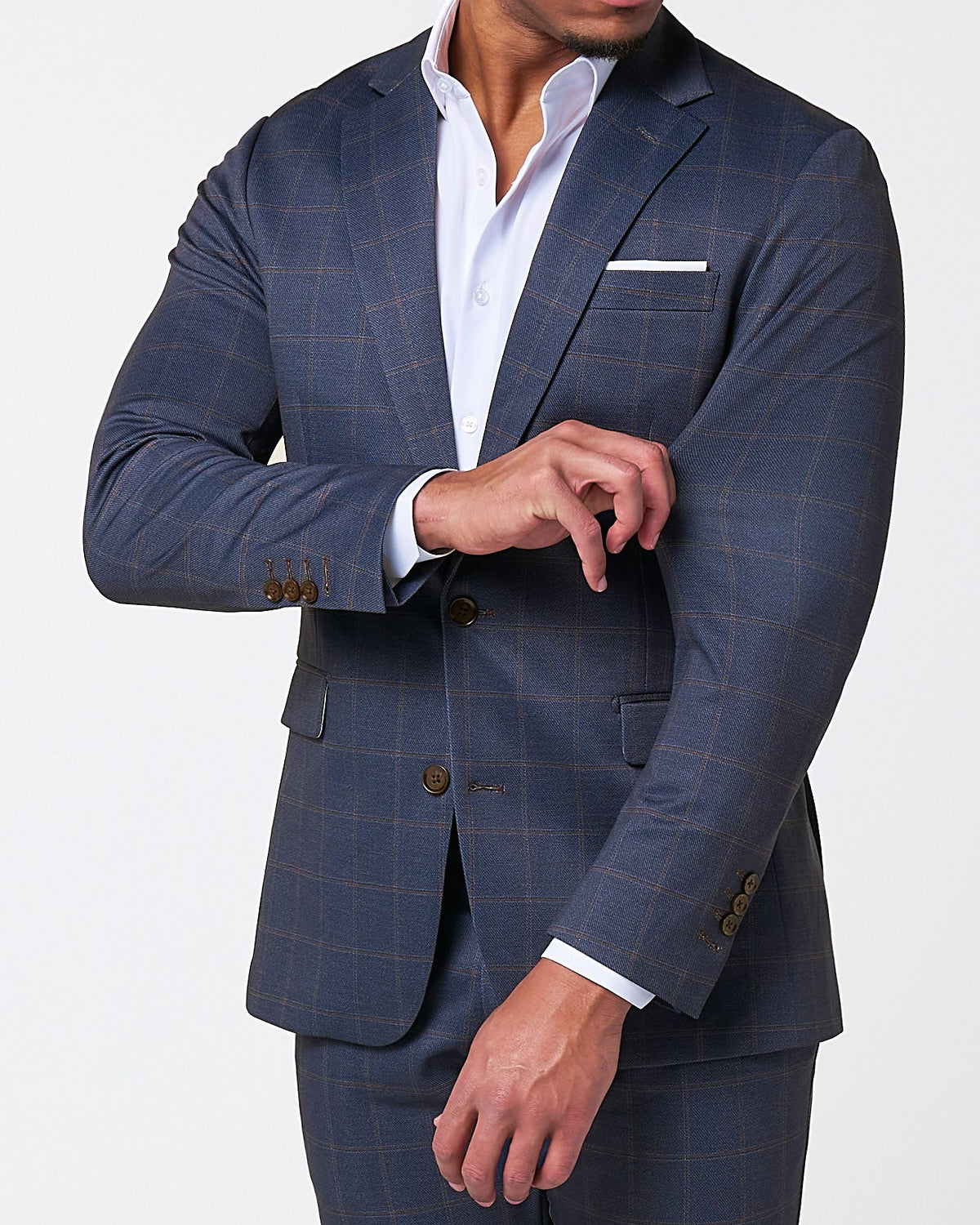 State & Liberty - Athletic Fit Stretch Suit - Navy & Brown Windowpane