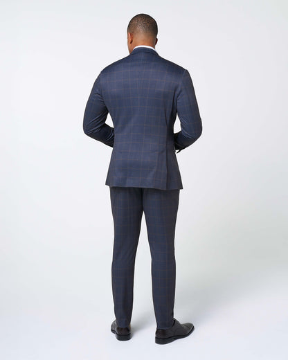 State & Liberty - Athletic Fit Stretch Suit - Navy & Brown Windowpane