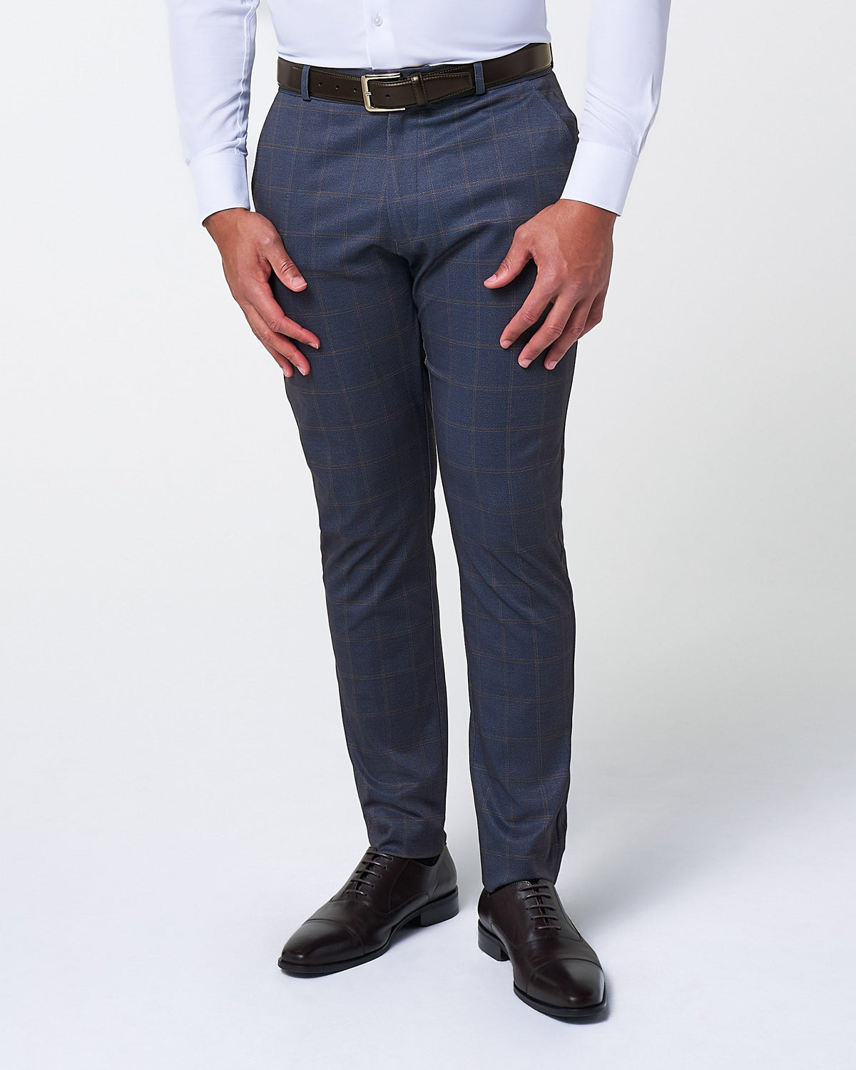 State & Liberty - Athletic Fit Stretch Suit - Navy & Brown Windowpane
