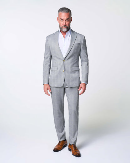 State & Liberty - Athletic Fit Stretch Suit - Ash Grey with White Plaid