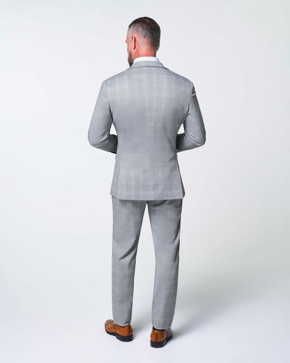 State & Liberty - Athletic Fit Stretch Suit - Ash Grey with White Plaid