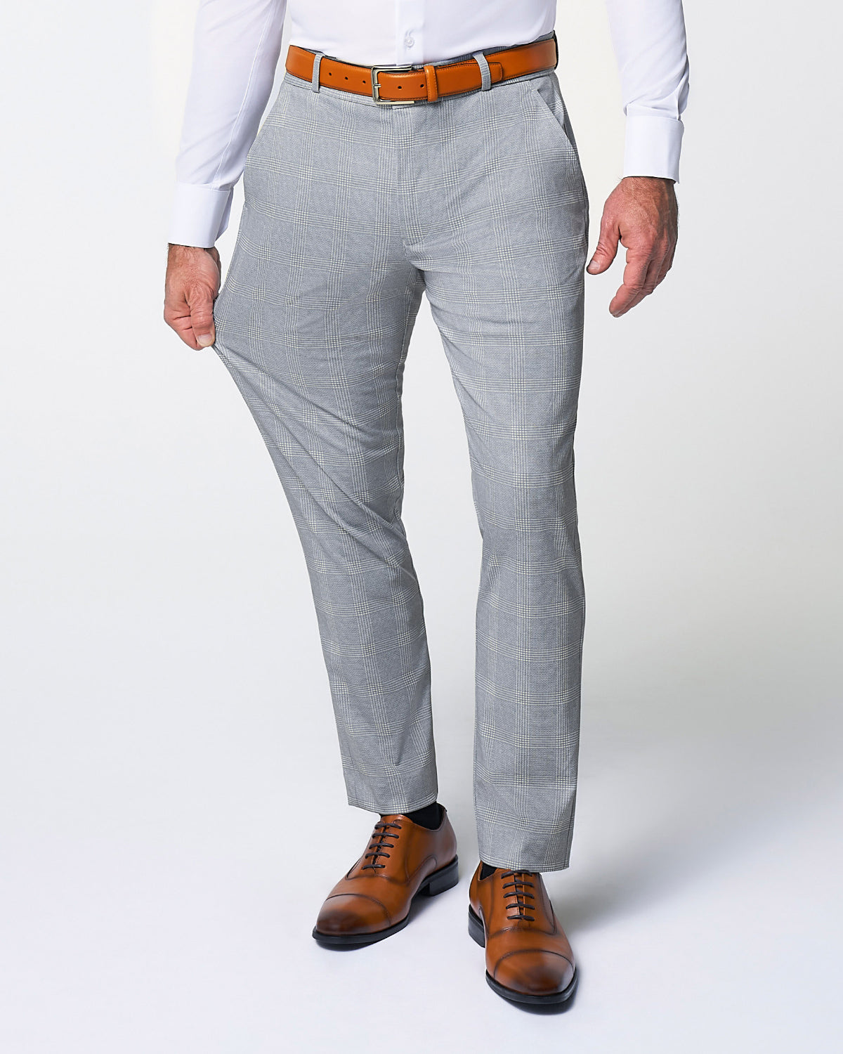 State & Liberty - Athletic Fit Stretch Suit - Ash Grey with White Plaid