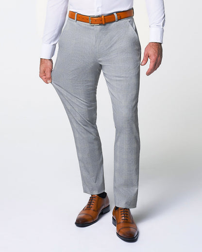 State & Liberty - Athletic Fit Stretch Suit - Ash Grey with White Plaid