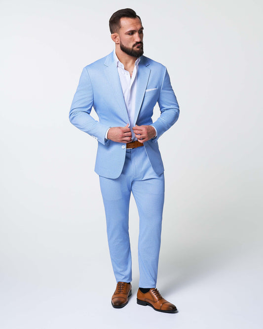 State & Liberty - Athletic Fit Stretch Suit - Light Blue Mini Houndstooth