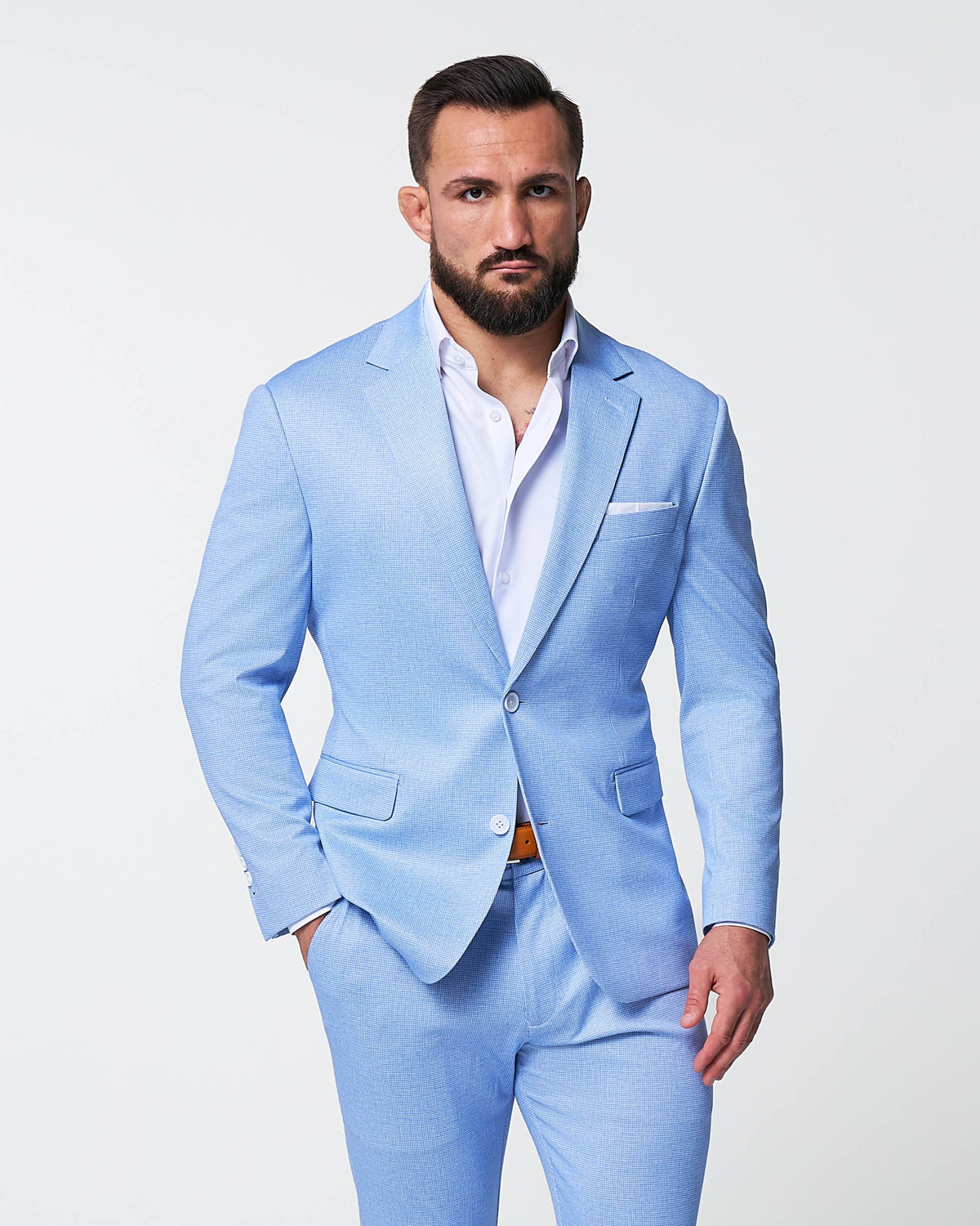 State & Liberty - Athletic Fit Stretch Suit - Light Blue Mini Houndstooth