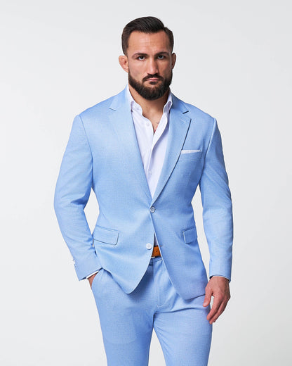 State & Liberty - Athletic Fit Stretch Suit - Light Blue Mini Houndstooth