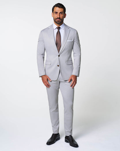 State & Liberty - Athletic Fit Stretch Suit - Light Grey Microcheck