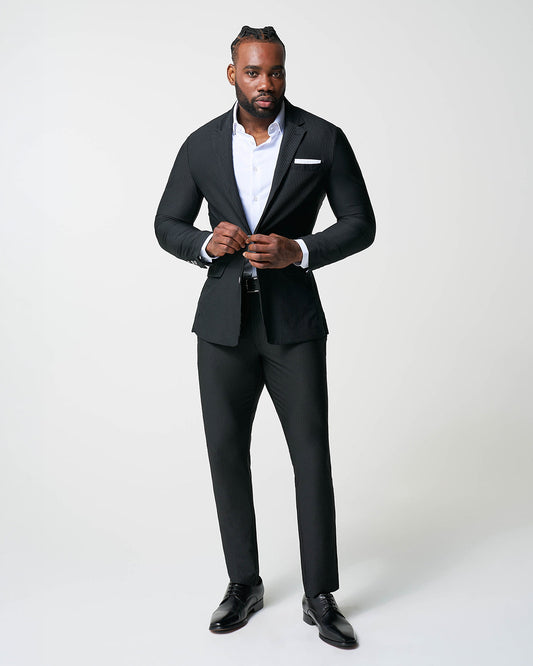 State & Liberty - Athletic Fit Stretch Suit - Black Seersucker