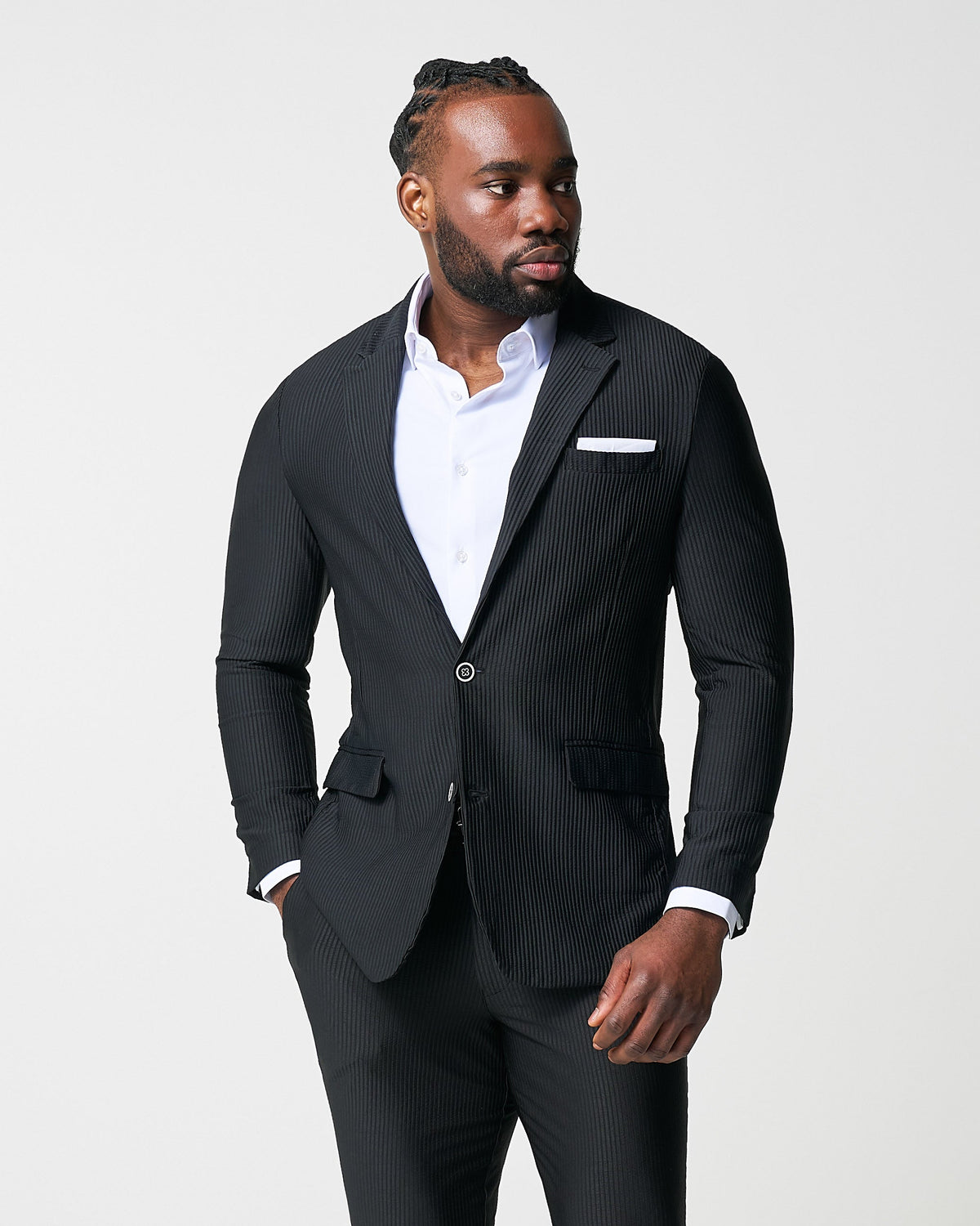 State & Liberty - Athletic Fit Stretch Suit - Black Seersucker