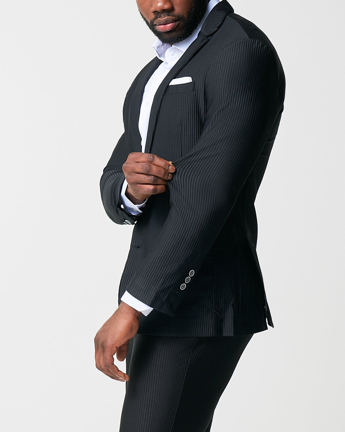 State & Liberty - Athletic Fit Stretch Suit - Black Seersucker
