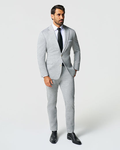 State & Liberty - Athletic Fit Stretch Wool Suit - Light Grey with White Mini Stripe