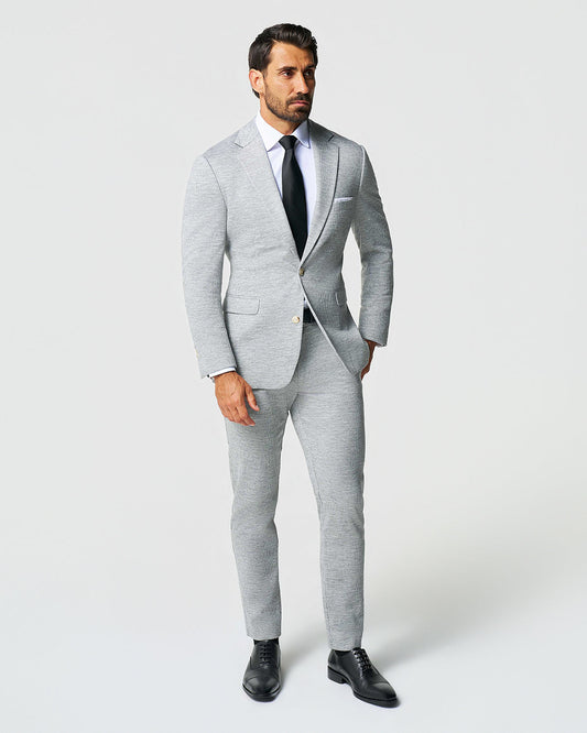 State & Liberty - Athletic Fit Stretch Wool Suit - Light Grey with White Mini Stripe