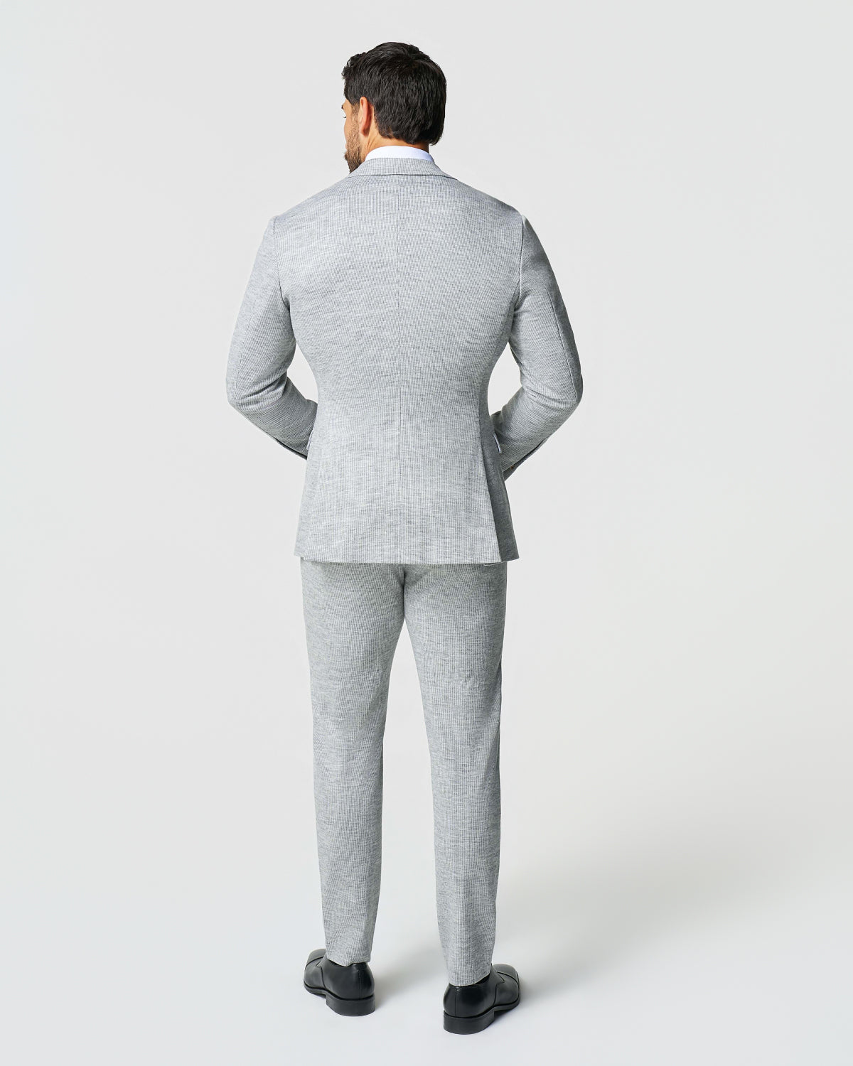 State & Liberty - Athletic Fit Stretch Wool Suit - Light Grey with White Mini Stripe