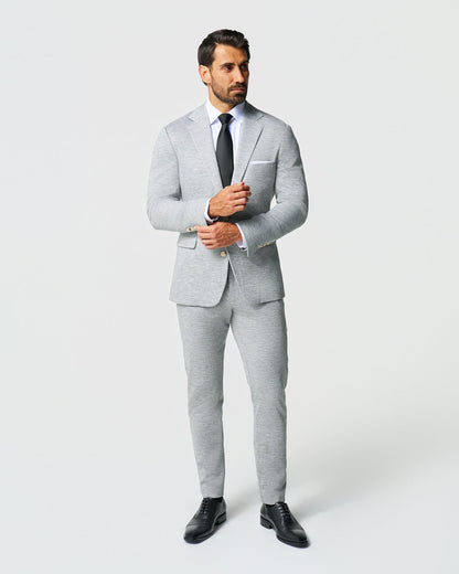 State & Liberty - Athletic Fit Stretch Wool Suit - Light Grey with White Mini Stripe