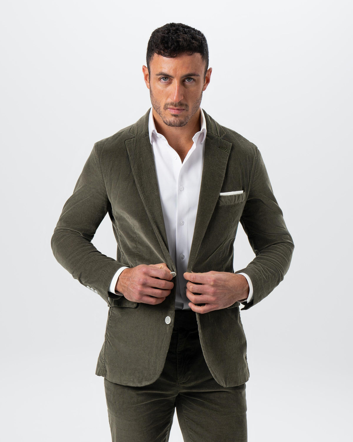 State & Liberty - Unstructured Corduroy Suit - Dark Olive