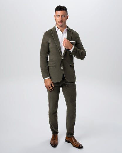 State & Liberty - Unstructured Corduroy Suit - Dark Olive