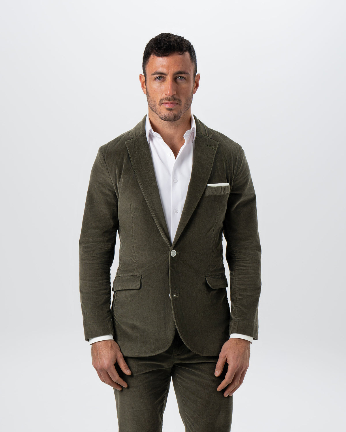 State & Liberty - Unstructured Corduroy Suit - Dark Olive