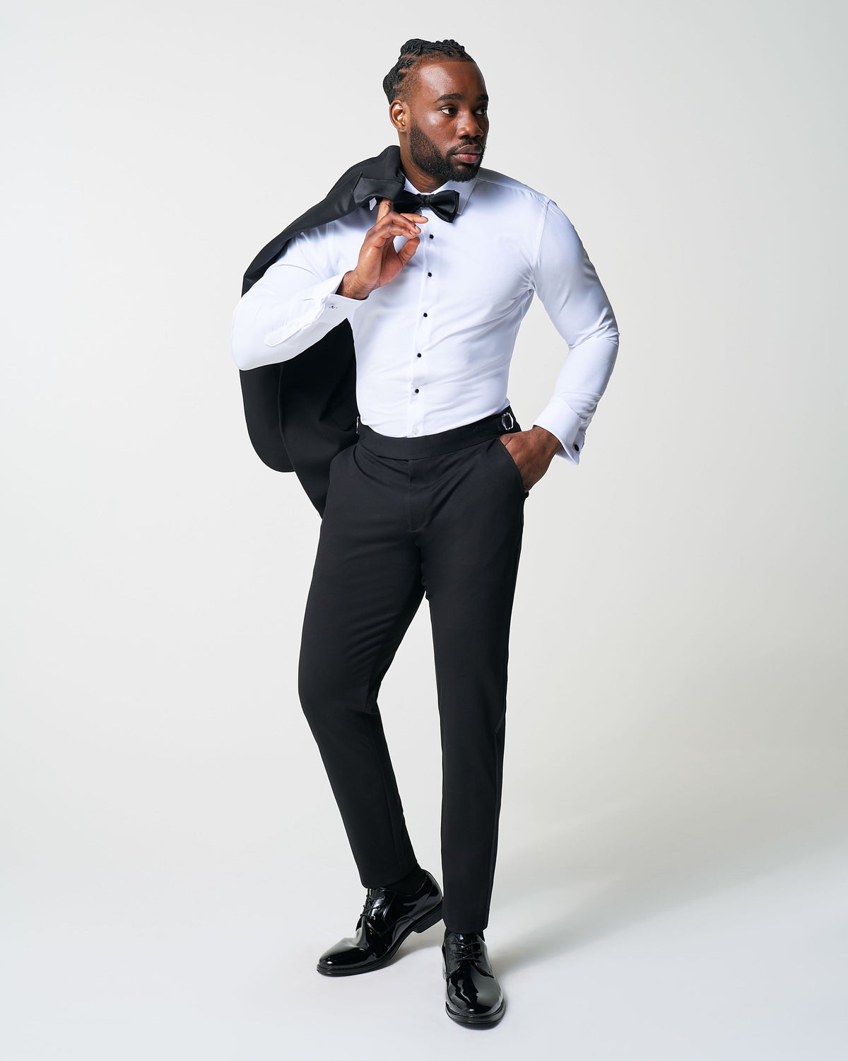 State & Liberty - Athletic Fit Stretch Tuxedo - Black with Peak Lapel