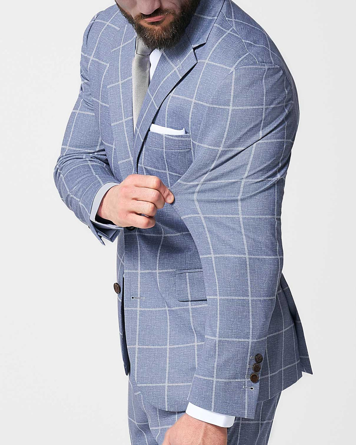 State & Liberty - Athletic Fit Stretch Suit - Textured Light Blue with White Windowpane
