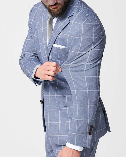 State & Liberty - Athletic Fit Stretch Suit - Textured Light Blue with White Windowpane