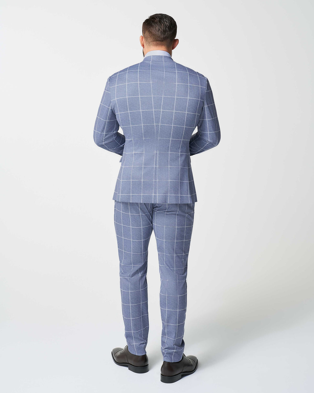 State & Liberty - Athletic Fit Stretch Suit - Textured Light Blue with White Windowpane