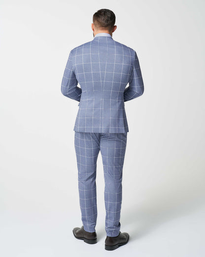 State & Liberty - Athletic Fit Stretch Suit - Textured Light Blue with White Windowpane