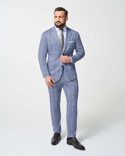 State & Liberty - Athletic Fit Stretch Suit - Textured Light Blue with White Windowpane