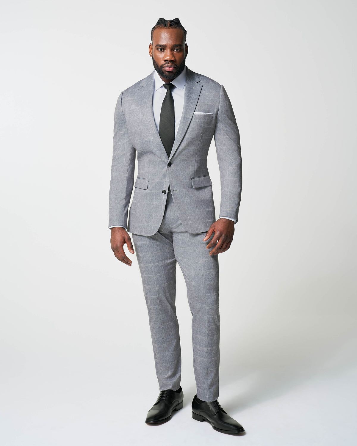 State & Liberty - Athletic Fit Stretch Suit - Light Grey & White Windowpane