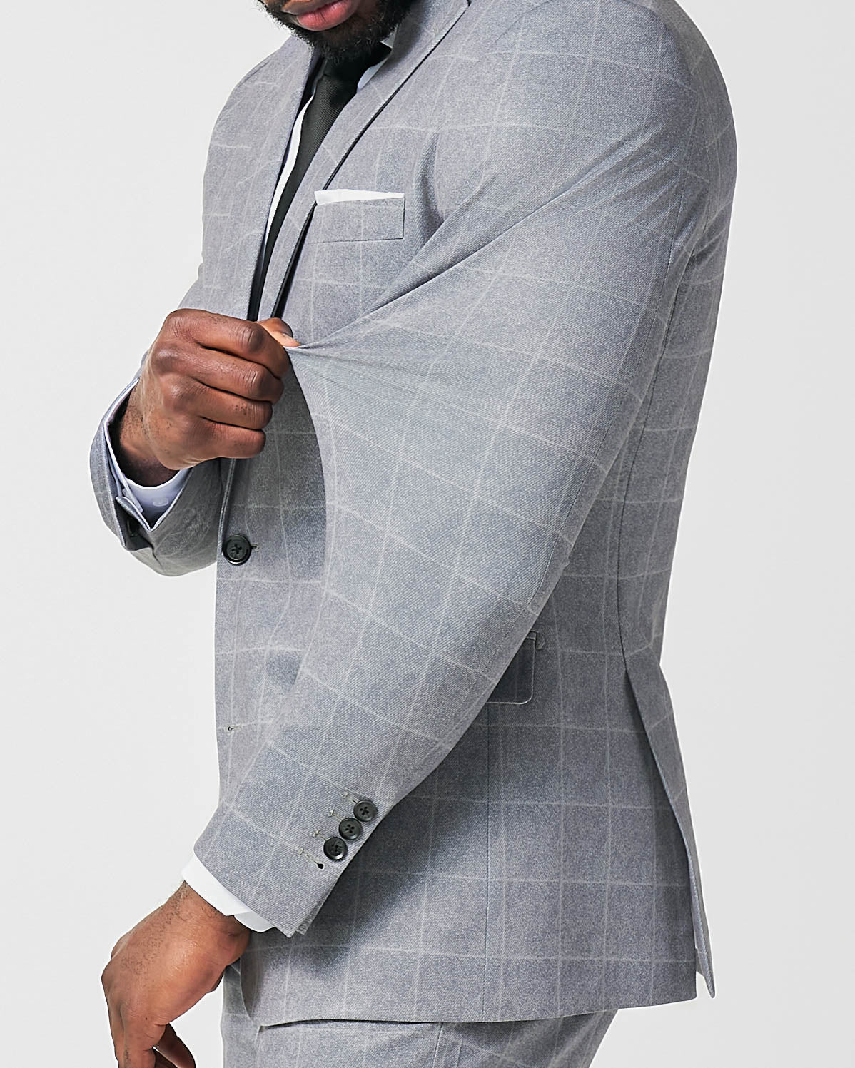 State & Liberty - Athletic Fit Stretch Suit - Light Grey & White Windowpane