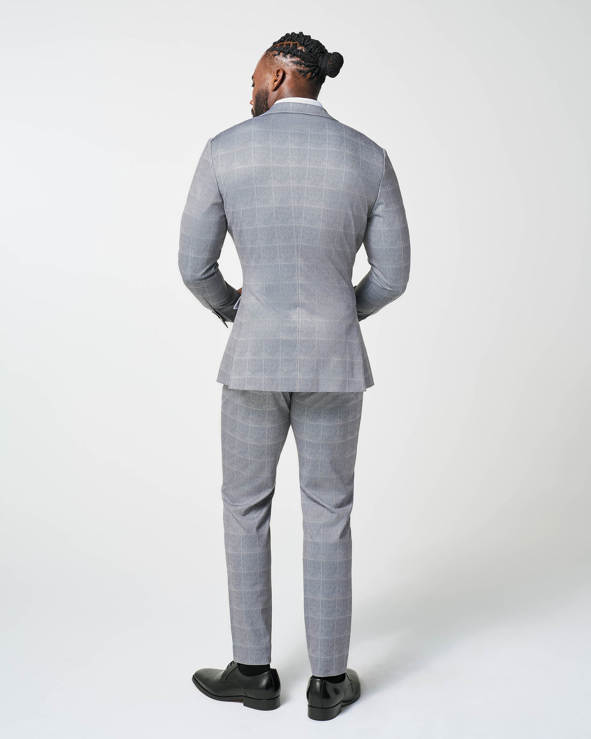 State & Liberty - Athletic Fit Stretch Suit - Light Grey & White Windowpane