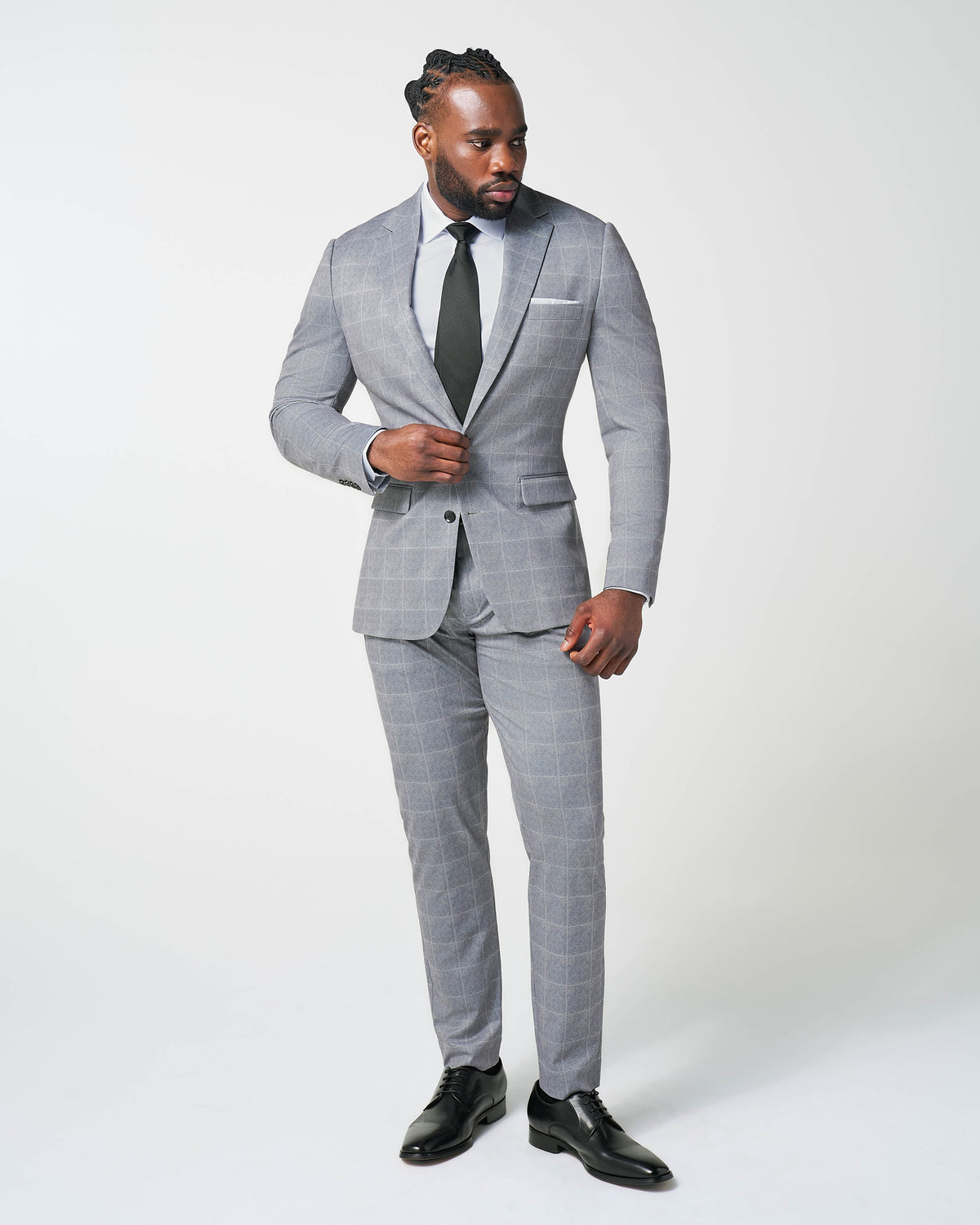 State & Liberty - Athletic Fit Stretch Suit - Light Grey & White Windowpane