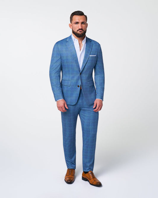State & Liberty - Athletic Fit Stretch Suit - Electric Blue Plaid