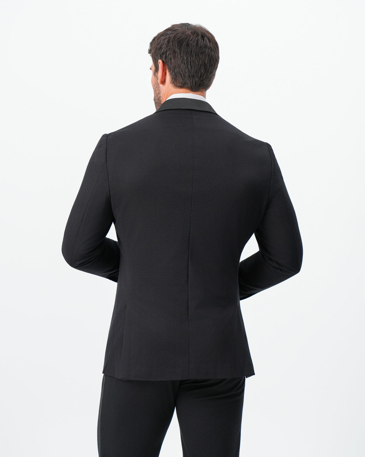 State & Liberty - Athletic Fit Stretch Tuxedo Jacket - Double Breasted Solid Black with