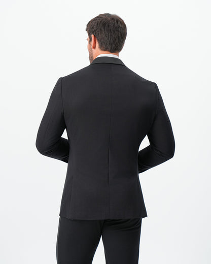 State & Liberty - Athletic Fit Stretch Tuxedo Jacket - Double Breasted Solid Black with