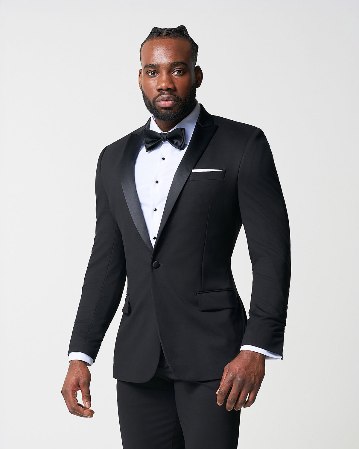 State & Liberty - Athletic Fit Stretch Tuxedo Jacket - Black with Peak Lapel
