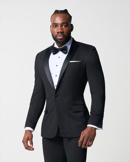 State & Liberty - Athletic Fit Stretch Tuxedo Jacket - Black with Peak Lapel
