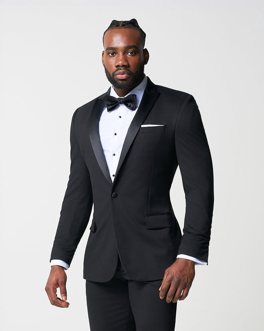 State & Liberty - Athletic Fit Stretch Tuxedo Jacket - Black with Peak Lapel