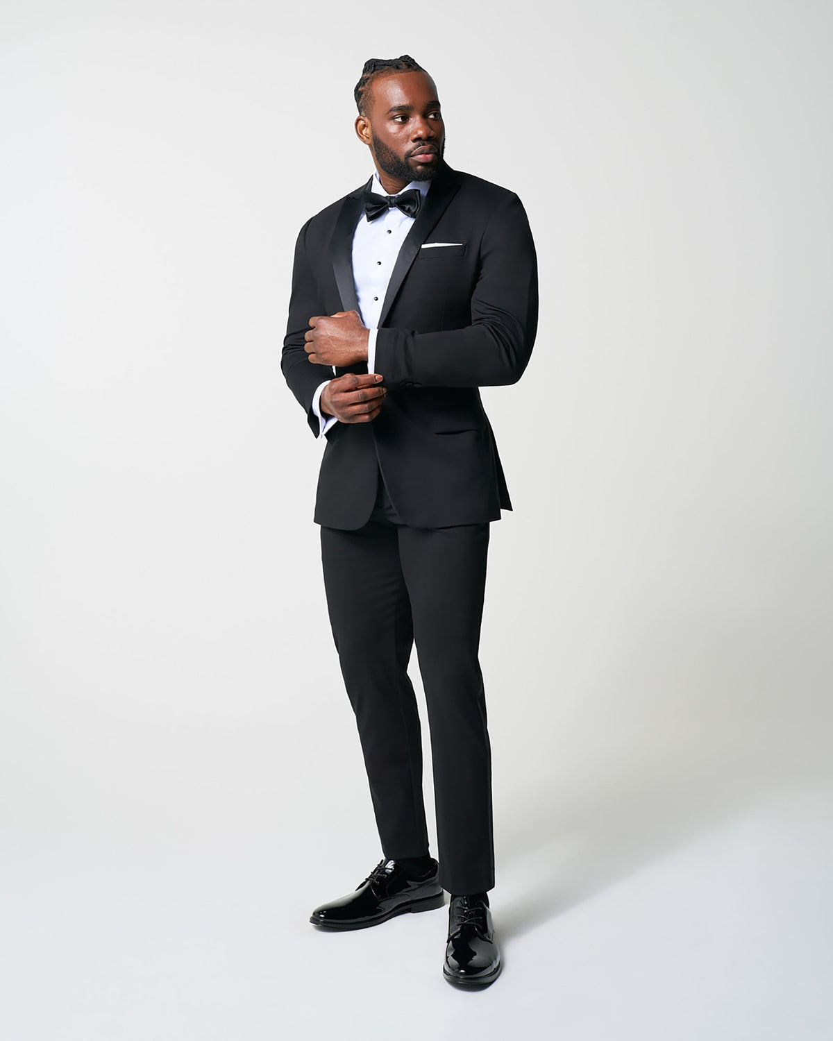 State & Liberty - Athletic Fit Stretch Tuxedo Jacket - Black with Peak Lapel