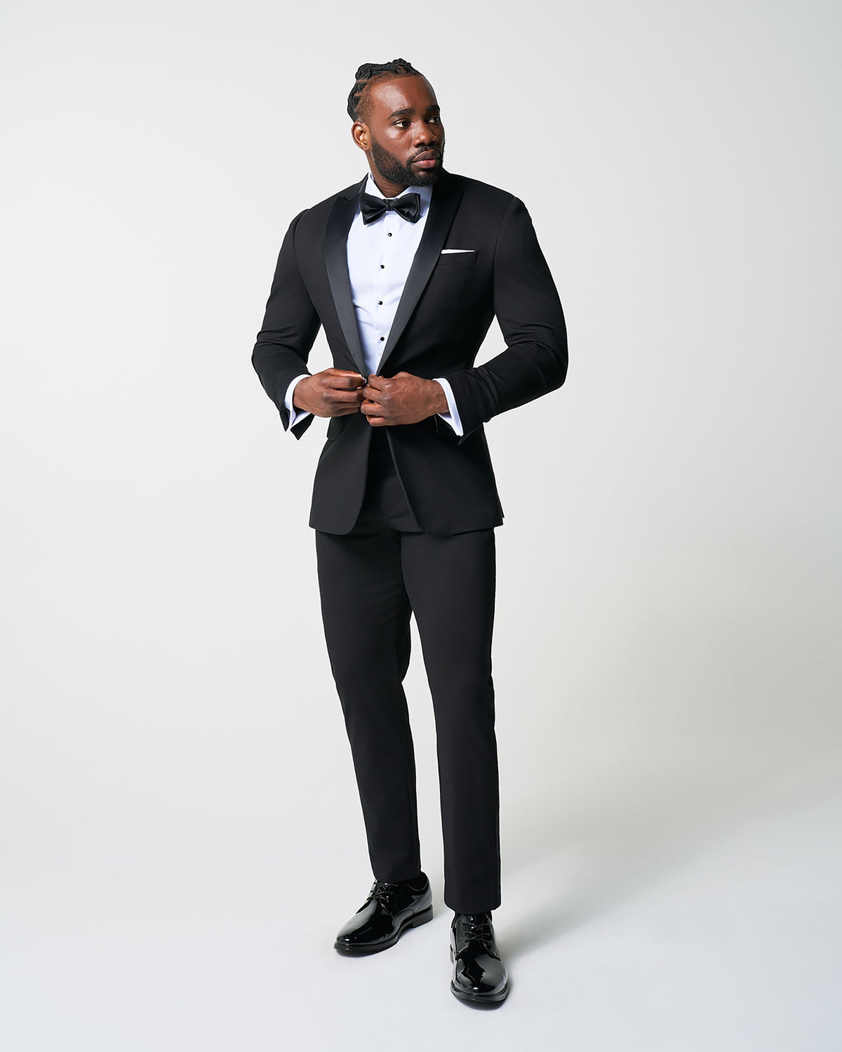 State & Liberty - Athletic Fit Stretch Tuxedo Jacket - Black with Peak Lapel